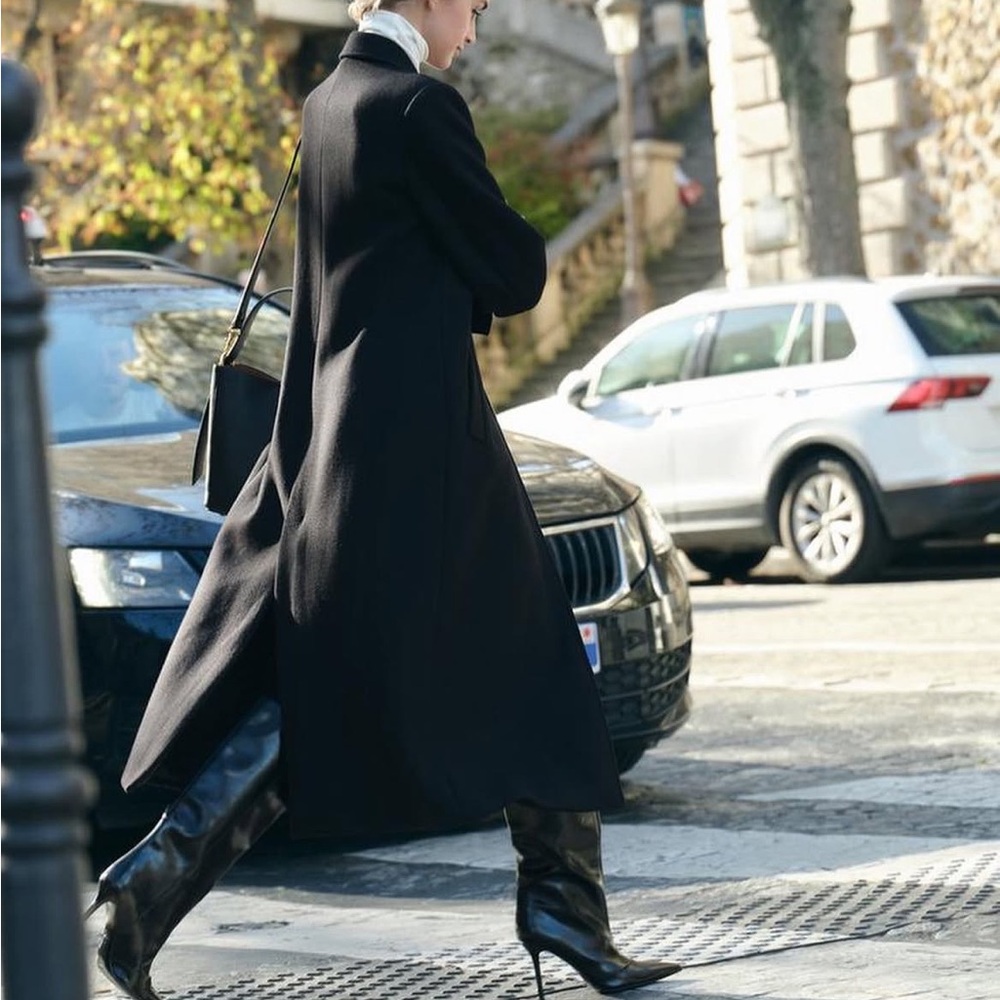 Zara Black Long Dress Pea Coat Size Medium - Picture 9 of 15